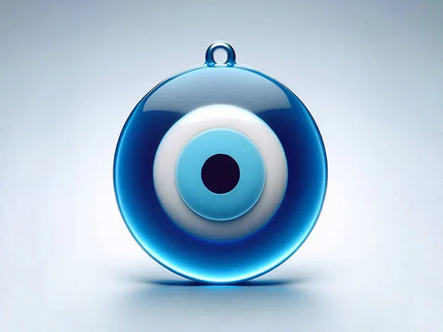Large round blue Nazar amulet with concentric white, pale-blue, and dark center on a light background