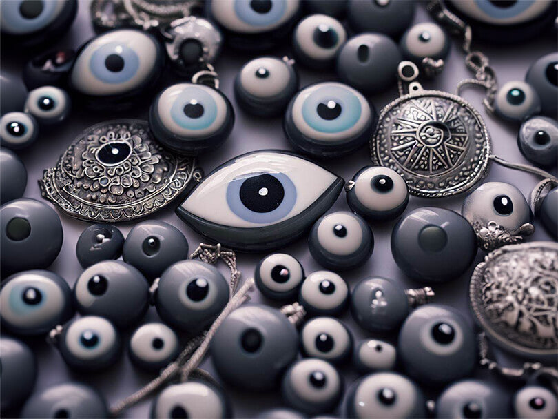 A Variety Of Grey Evil Eye Products