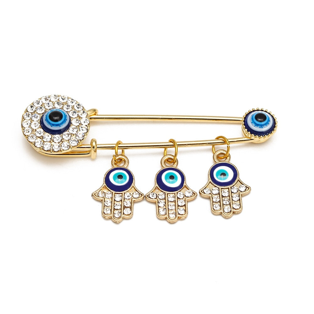 Elegant Gold-Toned Turkish Evil Eye Brooch with Tassel Detail – Timeless Charm for Women & Girls