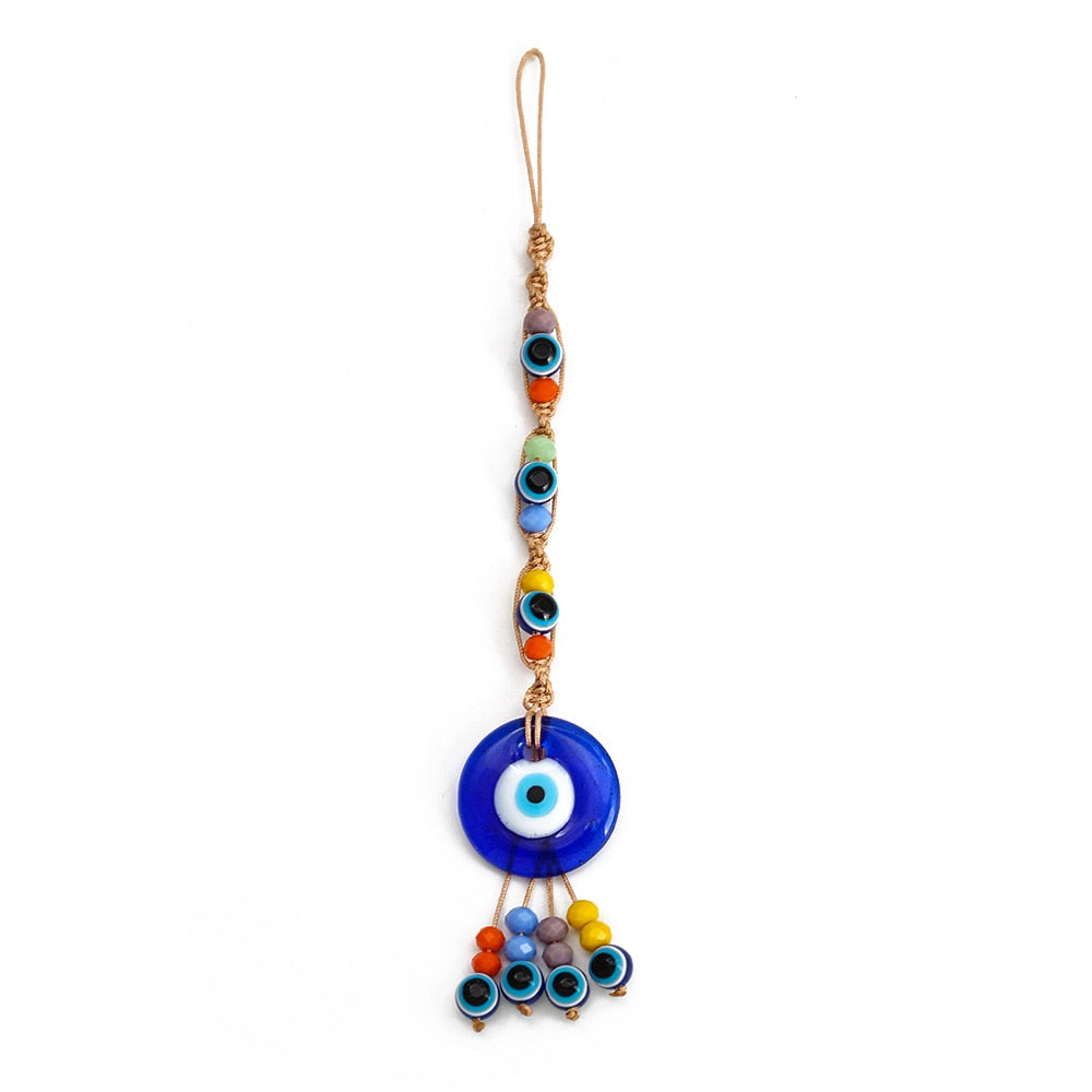 Chic Glass Evil Eye Beaded Pendant: Boho Elegance for Home & On-the-Go