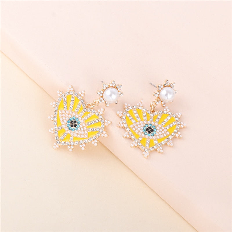 Heart-shaped Vintage Evil Eye Drop Earrings - A Stylish Statement for Women