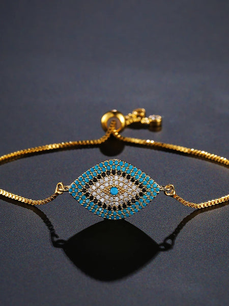 Elegant Turkish Gold Color Evil Eye Bracelet for Women with Adjustable Link Chain and Lucky Charm