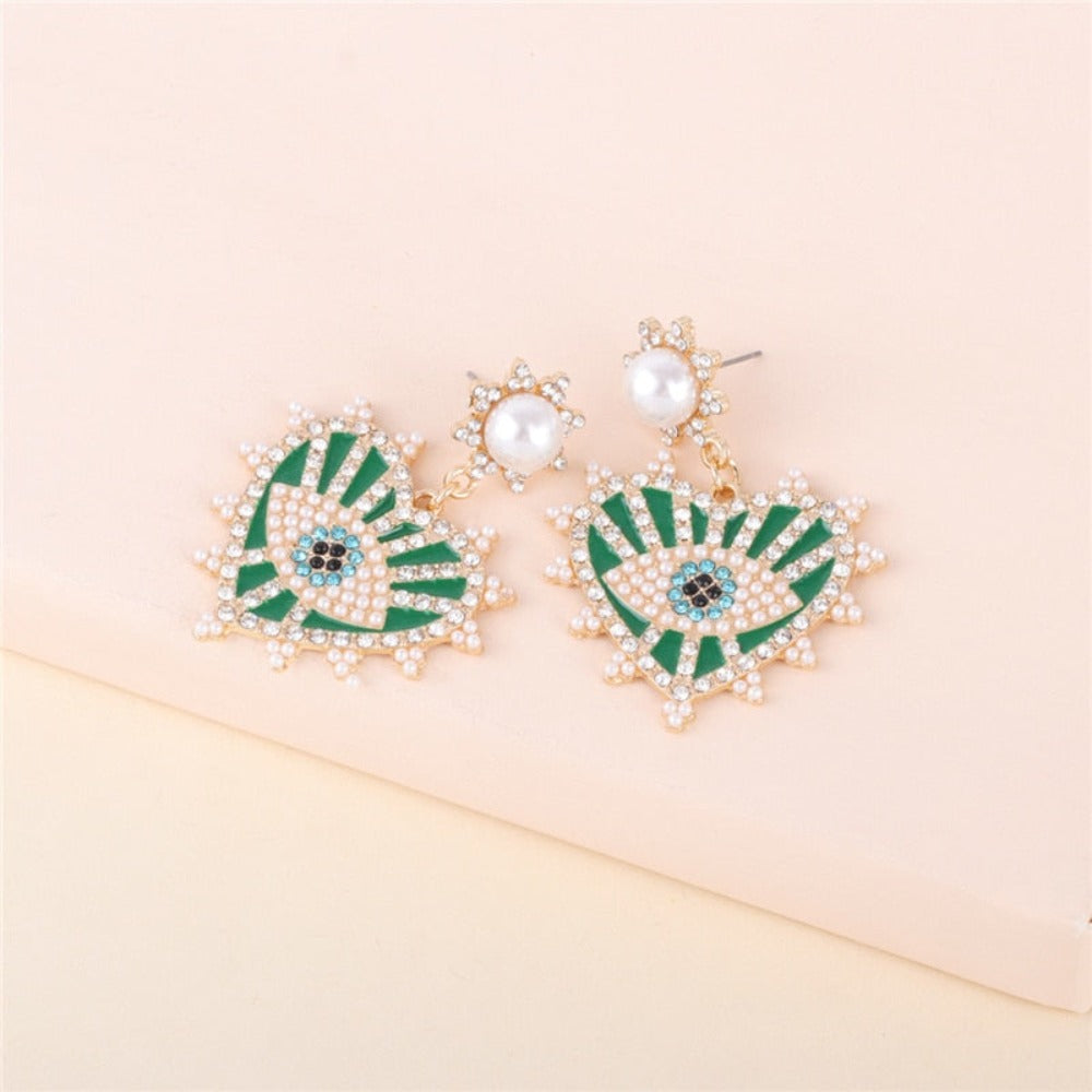 Heart-shaped Vintage Evil Eye Drop Earrings - A Stylish Statement for Women