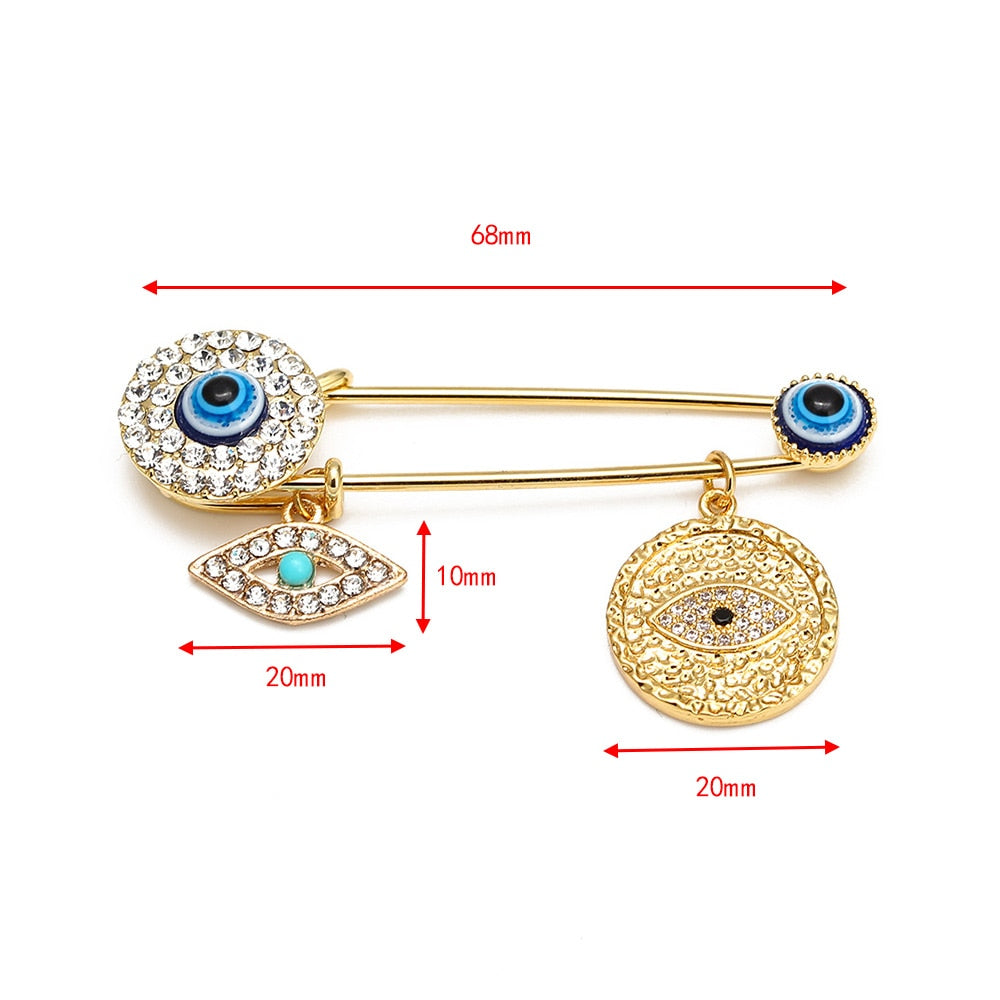 Elegant Gold-Toned Turkish Evil Eye Brooch with Tassel Detail – Timeless Charm for Women & Girls