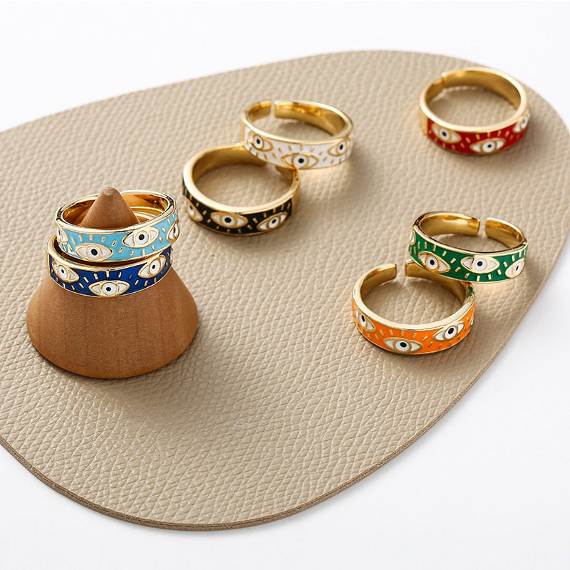 Bohemian Stainless Steel Evil Eye Finger Ring - Stylish Adjustable Jewelry for Women