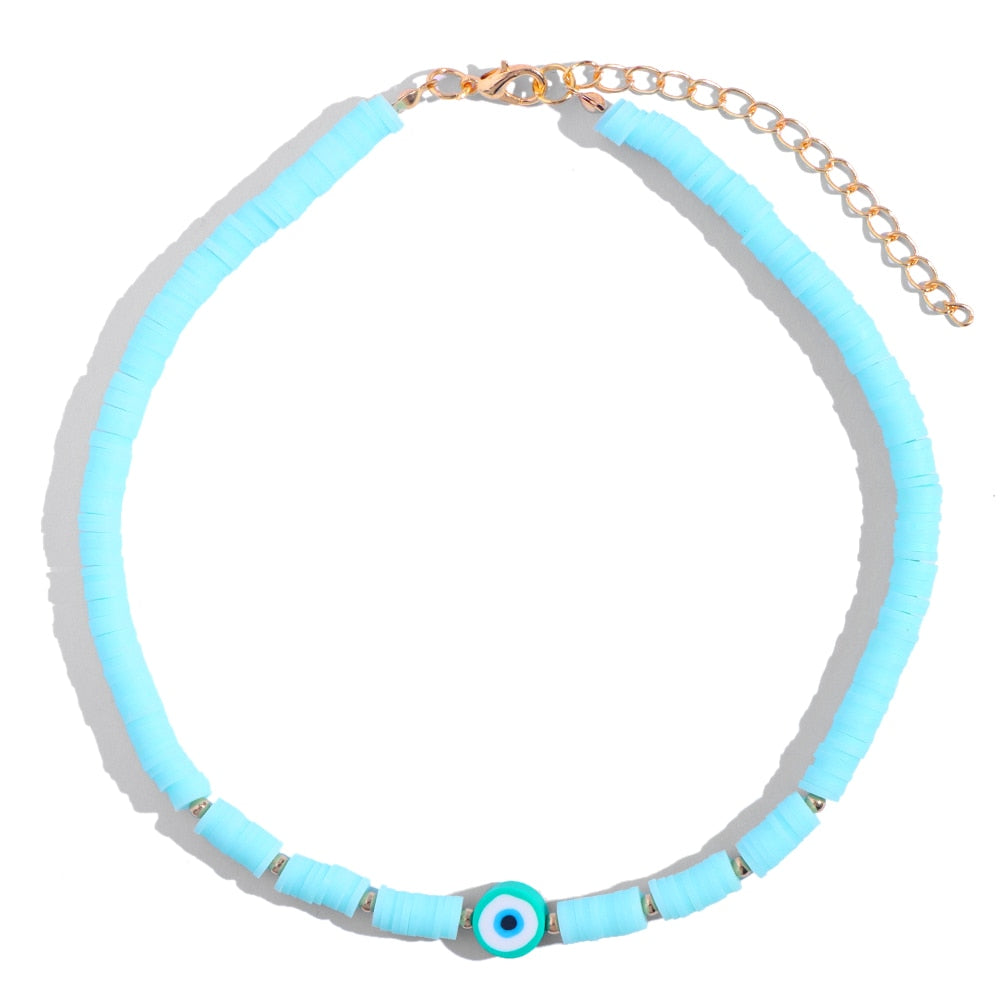 Exquisite Bohemian Turkish-Inspired Rainbow Clay Choker Necklace – Fashionable and Trendy Metal Geometric Jewelry for Women's Daily, Party and Beach Wear