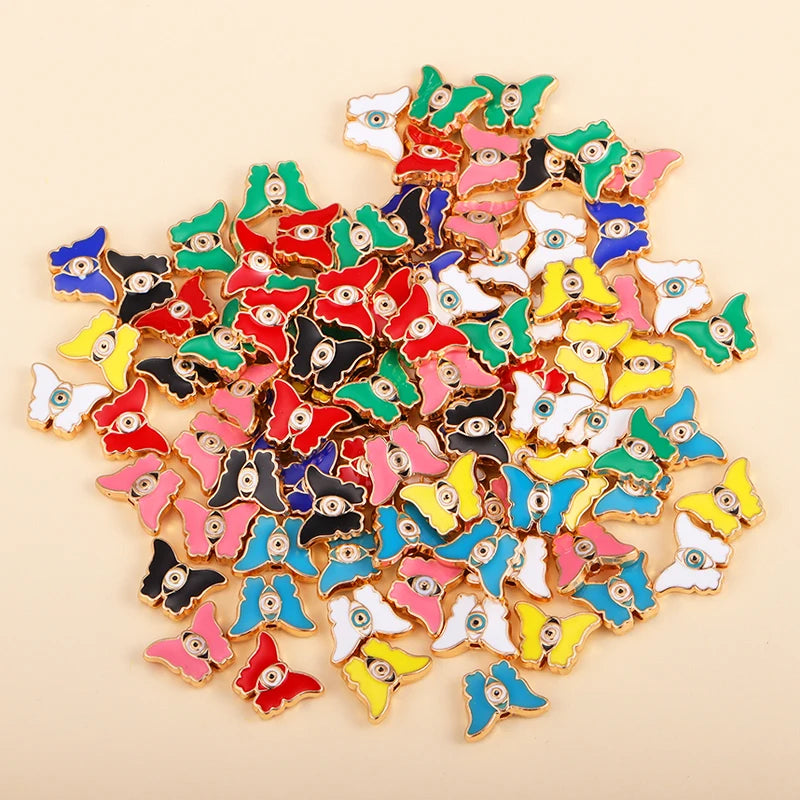 Multicolored butterfly-shaped evil eye charm bead assortment