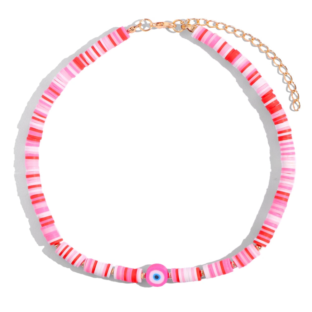 Exquisite Bohemian Turkish-Inspired Rainbow Clay Choker Necklace – Fashionable and Trendy Metal Geometric Jewelry for Women's Daily, Party and Beach Wear