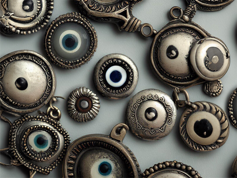 Various Grey Evil Eye Charms From Different Historical Periods