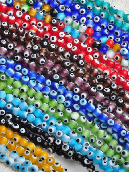 50PCS 6mm Round Evil Eye Pattern Millefiori Glass Beads Lot for DIY Jewelry Making Findings