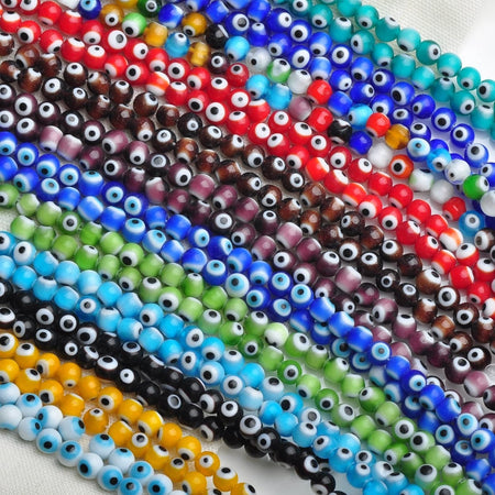 50PCS 6mm Round Evil Eye Pattern Millefiori Glass Beads Lot for DIY Jewelry Making Findings