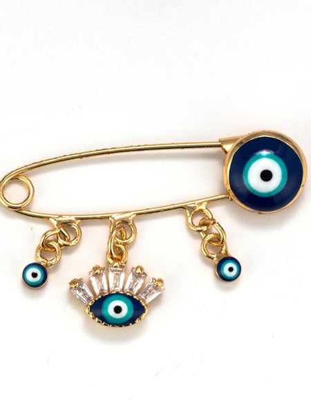 Ward off Bad Luck with our Turkish Evil Eye Brooch Pin with Flower Crown, Hamsa Hand, and Star Charms