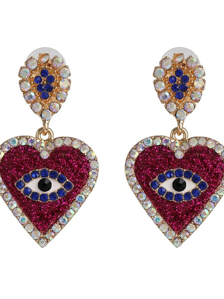 Heart-shaped evil eye earrings