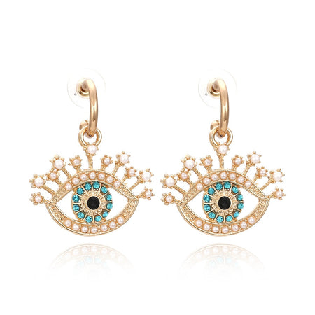 rhinestone evil eye tassel earrings