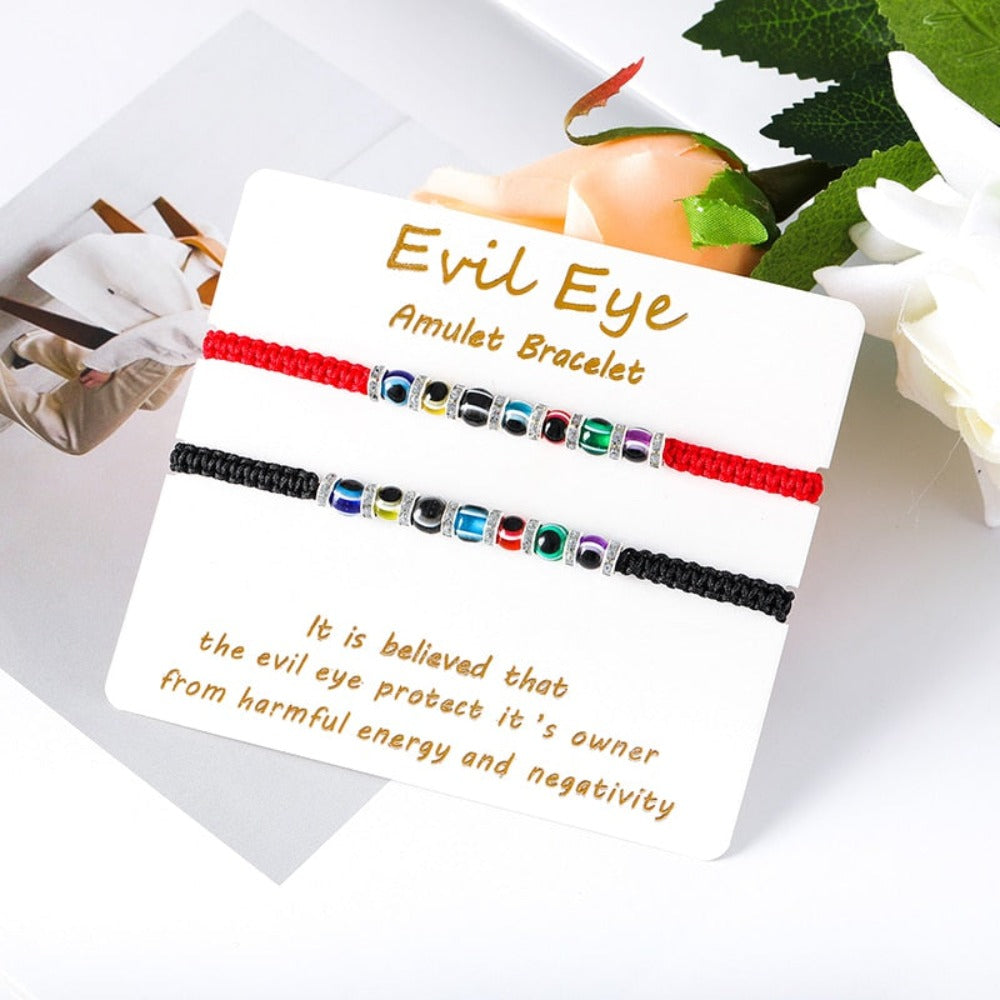 Bohemian Evil Eye Bracelet Set for Women and Men - Handmade Braided Anklets with Crystal Beads, Lucky Wish Jewelry for Protection