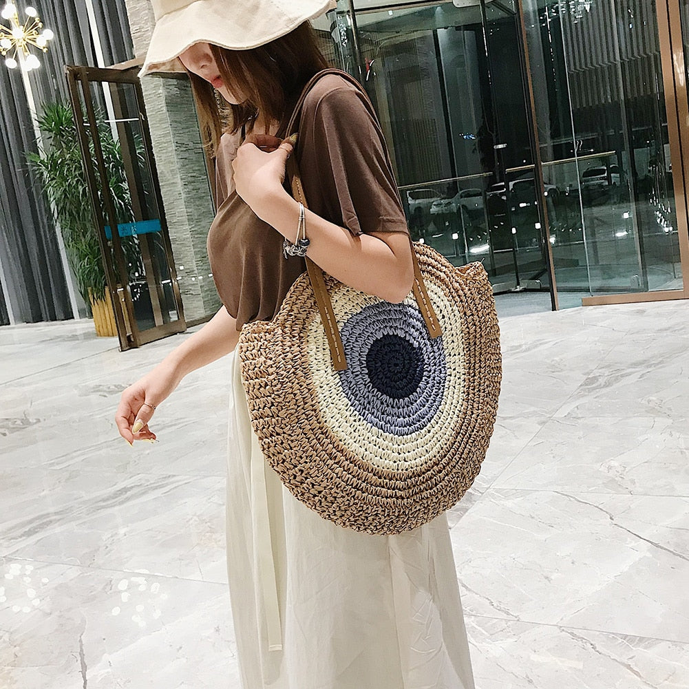 Evil Eye Hand Design Straw Tote Bag