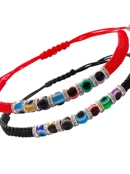 Bohemian Evil Eye Bracelet Set for Women and Men - Handmade Braided Anklets with Crystal Beads, Lucky Wish Jewelry for Protection
