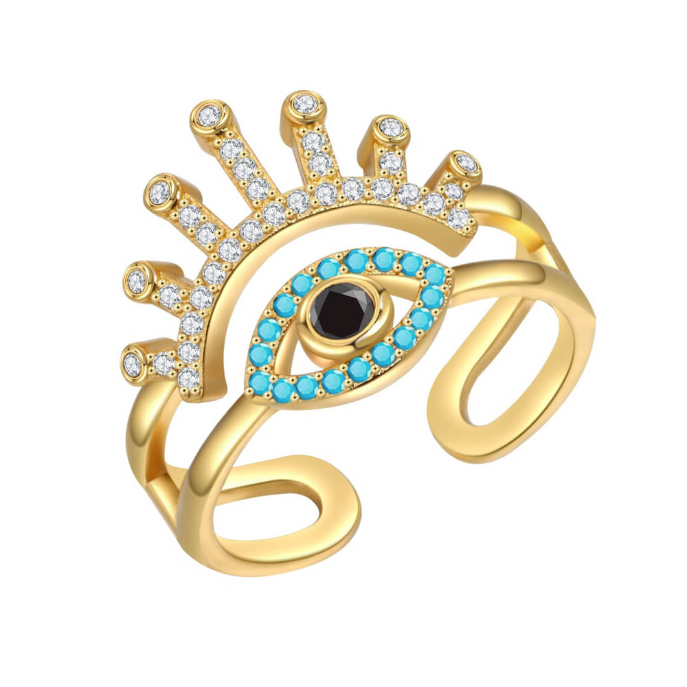 Elegant Geometric Evil Eye Ring
