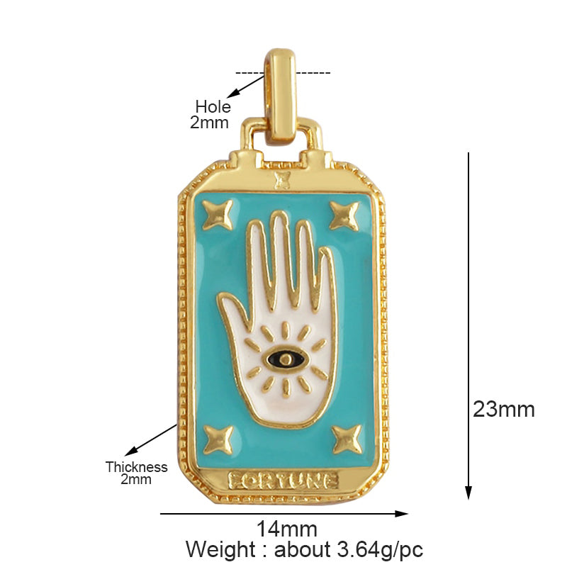 Evil Eye Hamsa Hand Tarot Pendant: 18K Gold Plated Enamel Jewelry