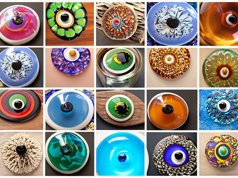 A Collage Of Multicolored Evil Eye Products In Various Uses