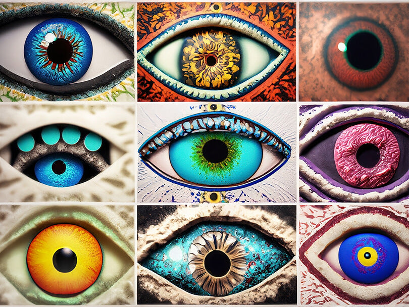 A Montage Of Ancient Evil Eye Depictions And Modern Multicolored Evil Eyes