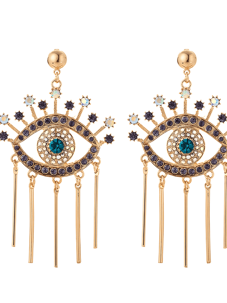 Glam Up Your Style with Rhinestone Evil Eye Tassel Earrings