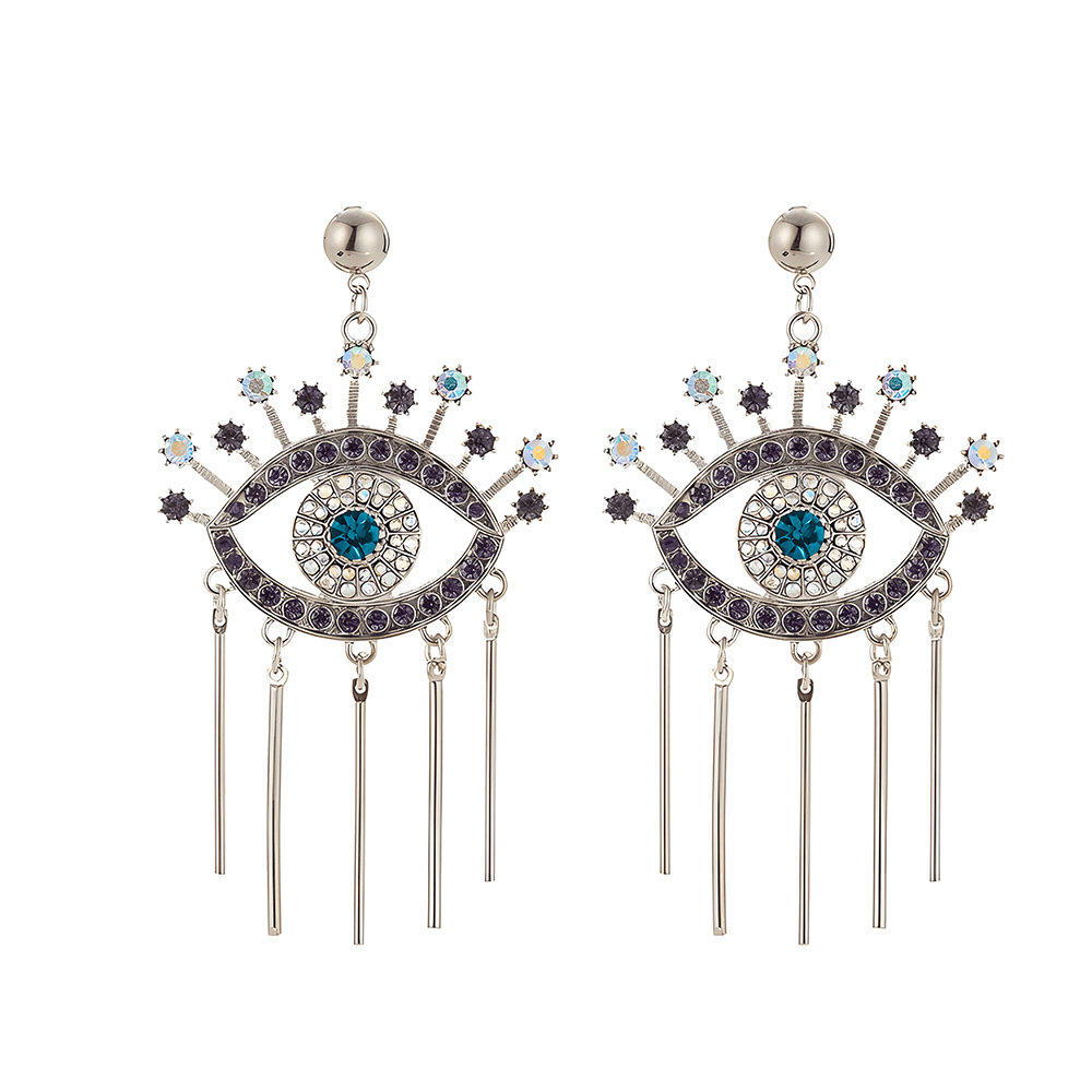 Glam Up Your Style with Rhinestone Evil Eye Tassel Earrings