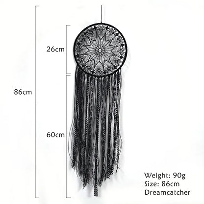 Elegant Large Black Evil Eye DreamCatcher: Boho-Chic Home Decor, Ideal Gift and Stunning Room Decoration, Crafted with Organic Materials