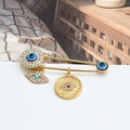 Elegant Gold-Toned Turkish Evil Eye Brooch with Tassel Detail – Timeless Charm for Women & Girls