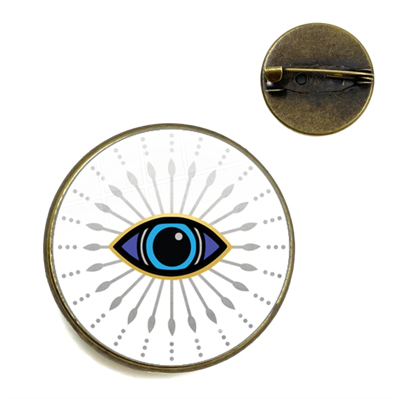 Evil Eye Gallery Exclusive: Unisex Round Evil Eye Brooch with Zinc Alloy – Ideal Fashion Gift