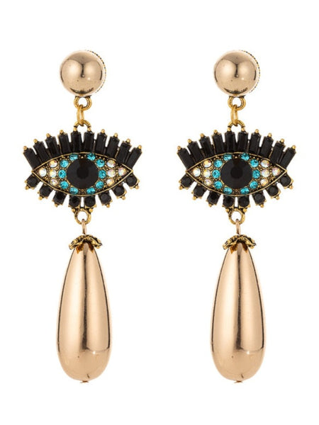 rhinestone evil eye tassel earrings