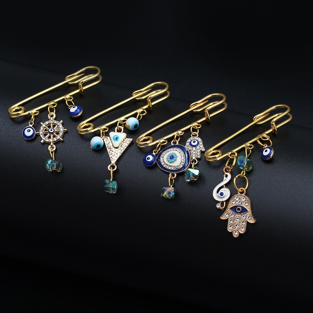 Elegant Geometric Turkish Evil Eye Brooches for Trendy Women - Gold and Silver Color Options