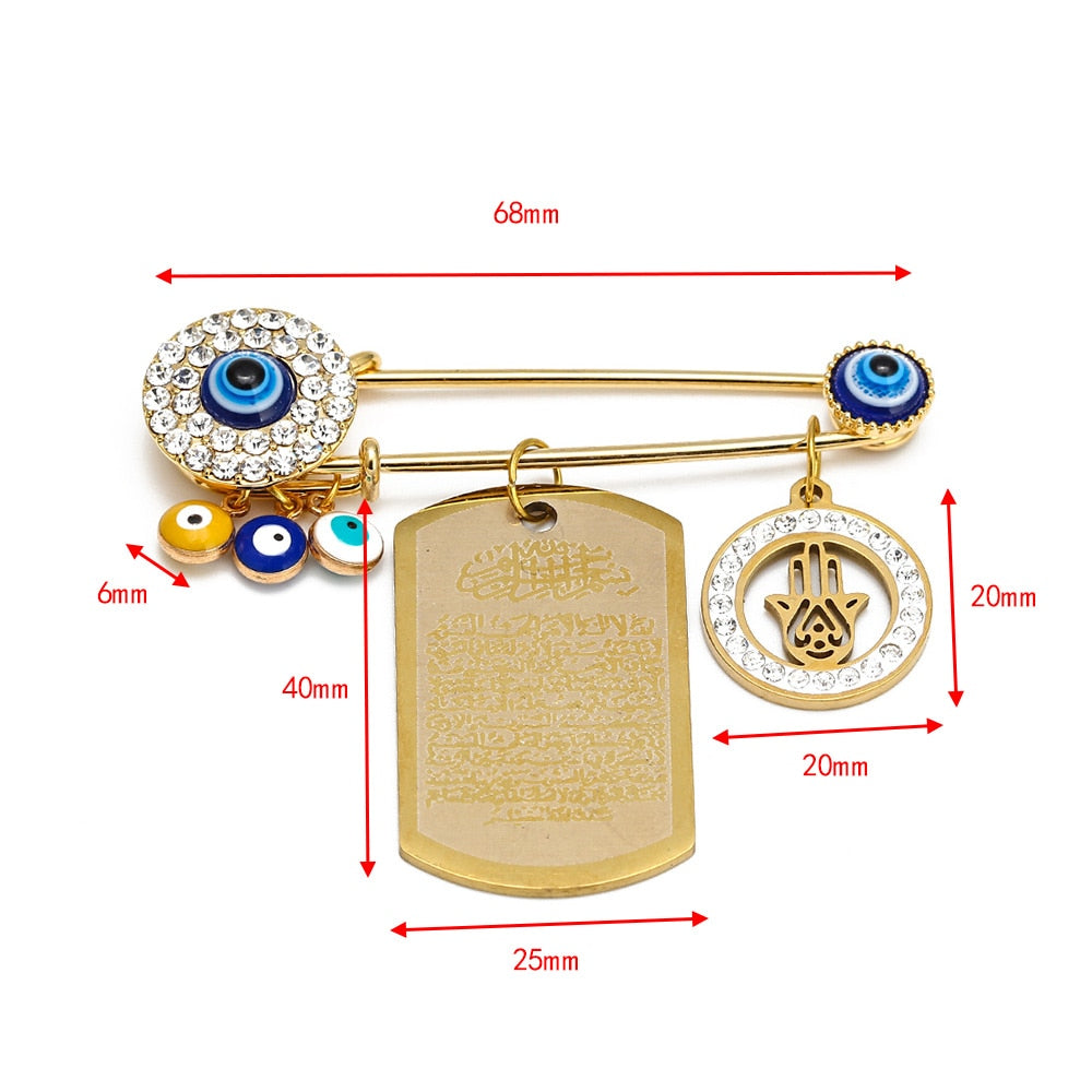 Elegant Gold-Toned Turkish Evil Eye Brooch with Tassel Detail – Timeless Charm for Women & Girls