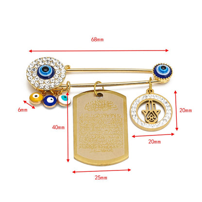 Elegant Gold-Toned Turkish Evil Eye Brooch with Tassel Detail – Timeless Charm for Women & Girls