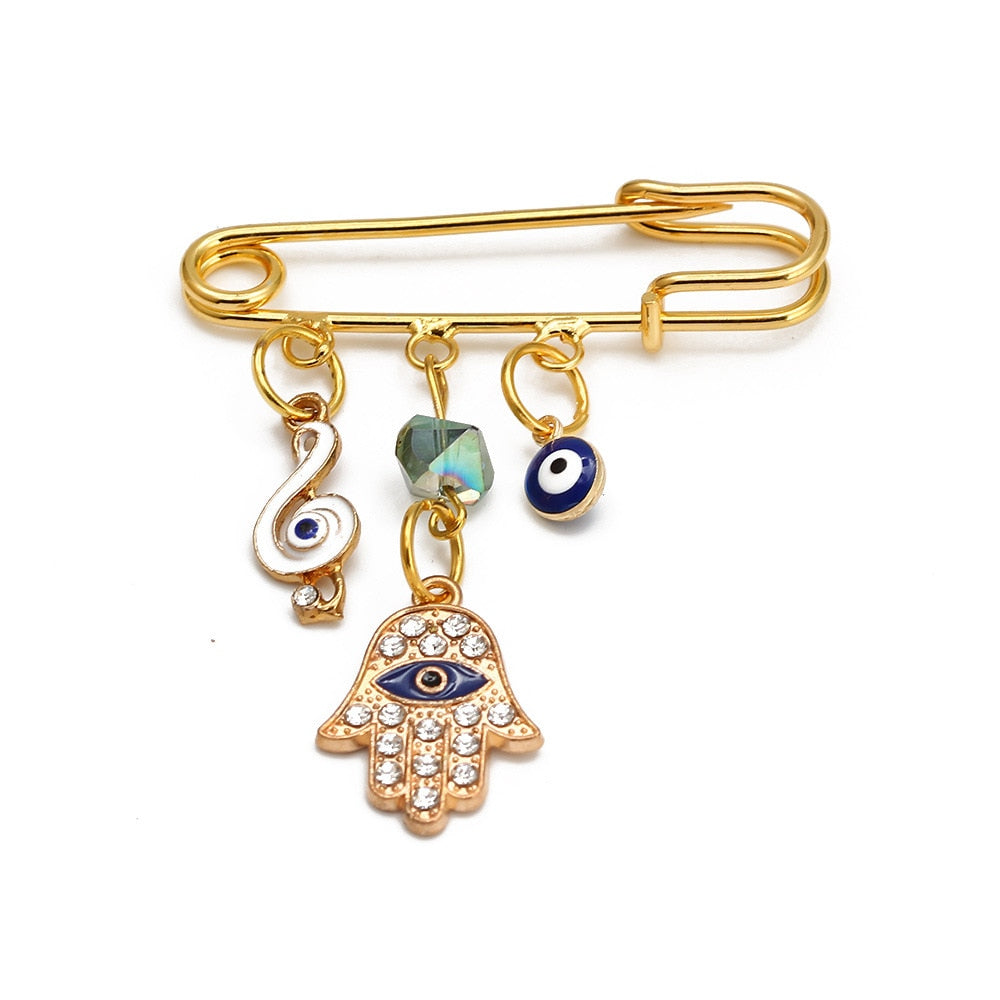 Elegant Geometric Turkish Evil Eye Brooches for Trendy Women - Gold and Silver Color Options