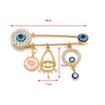 Elegant Gold-Toned Turkish Evil Eye Brooch with Tassel Detail – Timeless Charm for Women & Girls