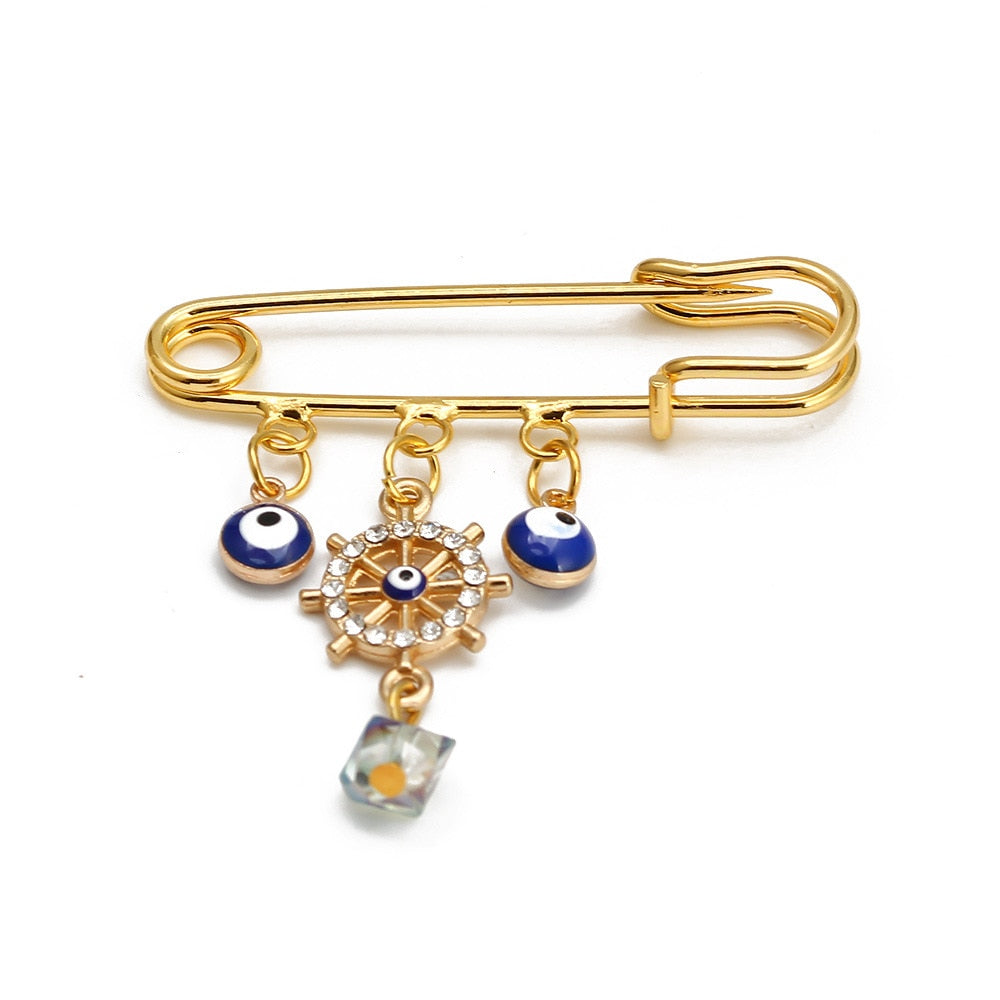 Elegant Geometric Turkish Evil Eye Brooches for Trendy Women - Gold and Silver Color Options