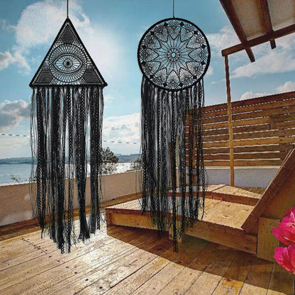 Elegant Large Black Evil Eye DreamCatcher: Boho-Chic Home Decor, Ideal Gift and Stunning Room Decoration, Crafted with Organic Materials