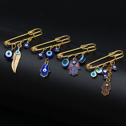 Elegant Geometric Turkish Evil Eye Brooches for Trendy Women - Gold and Silver Color Options