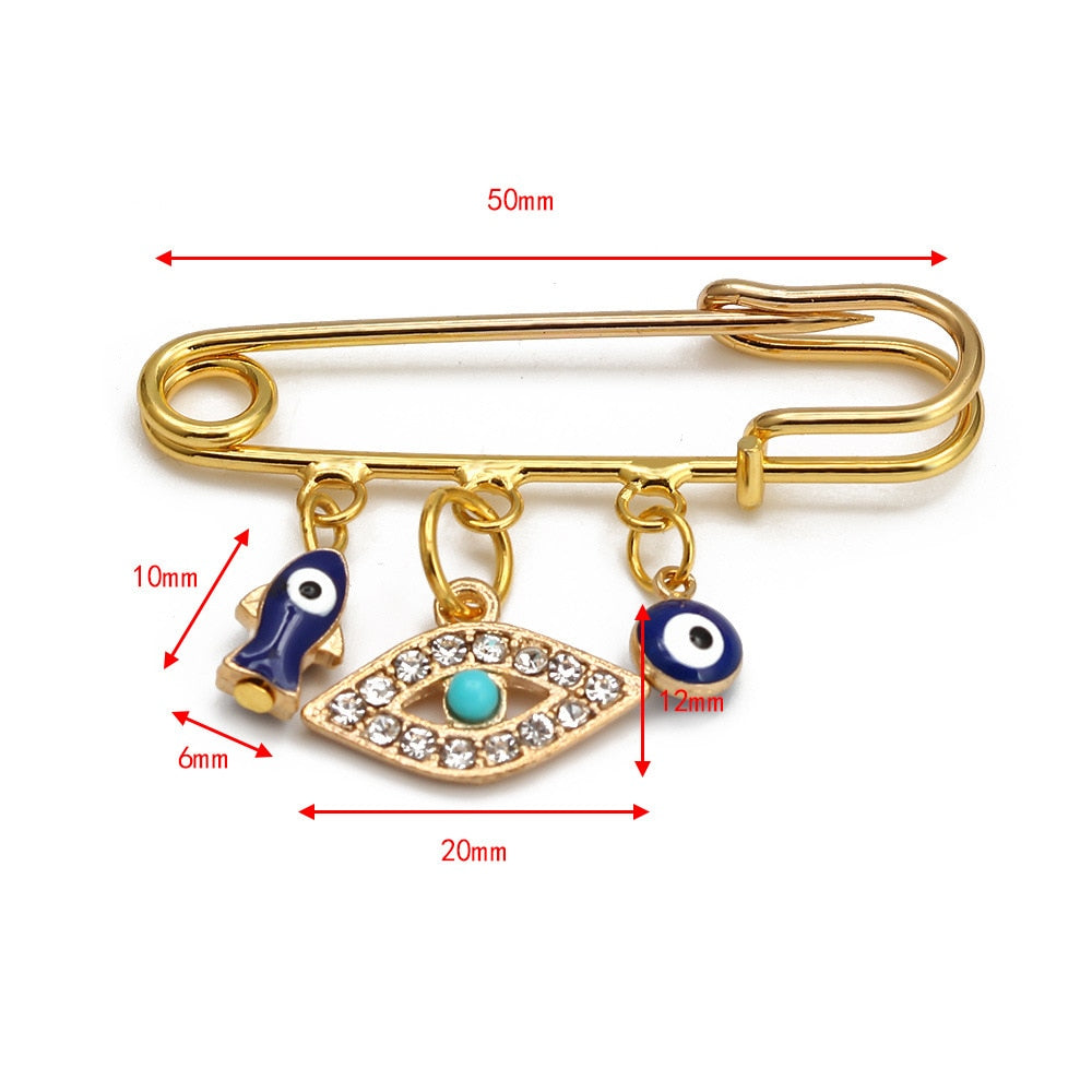 Elegant Geometric Turkish Evil Eye Brooches for Trendy Women - Gold and Silver Color Options