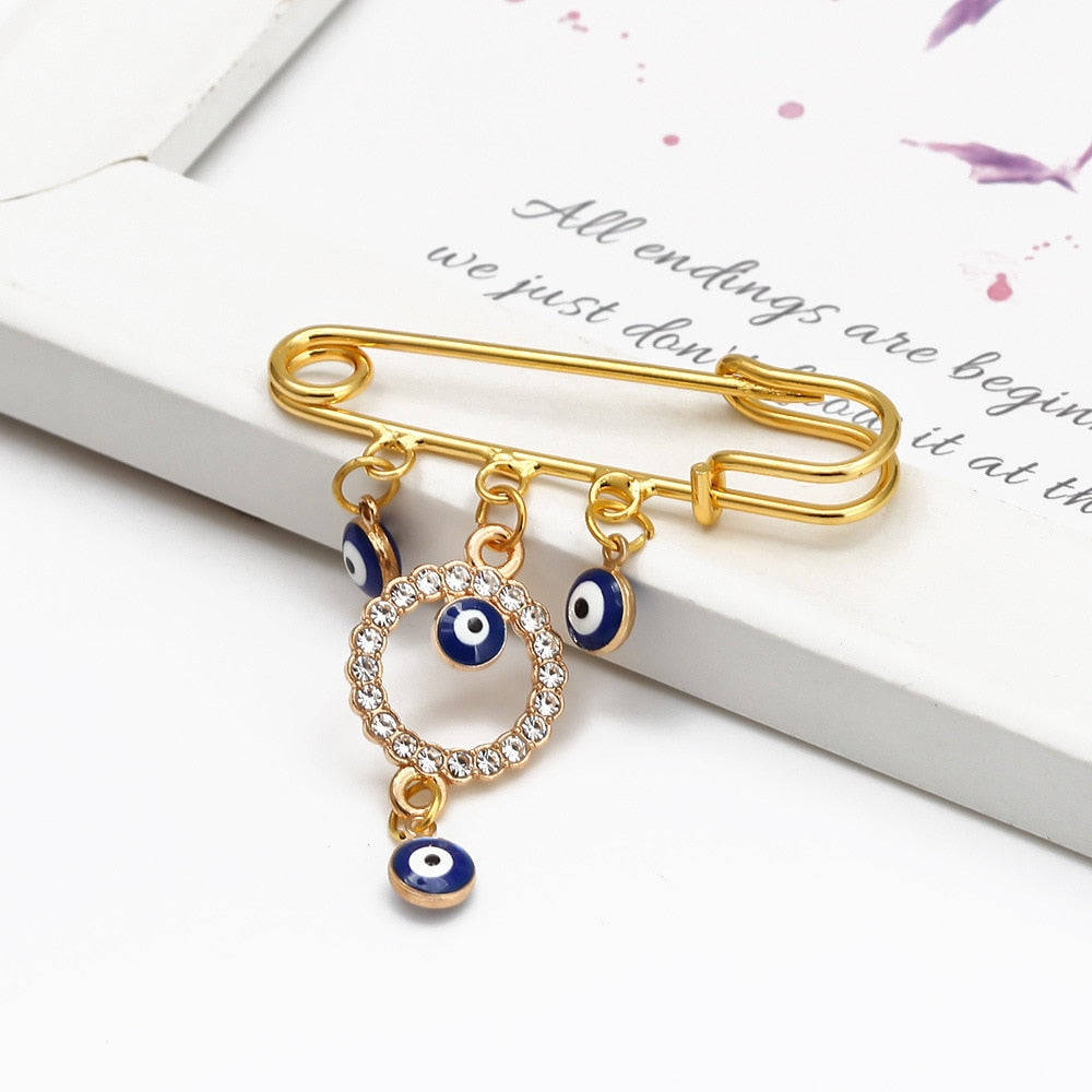 Elegant Geometric Turkish Evil Eye Brooches for Trendy Women - Gold and Silver Color Options