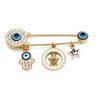 Elegant Gold-Toned Turkish Evil Eye Brooch with Tassel Detail – Timeless Charm for Women & Girls