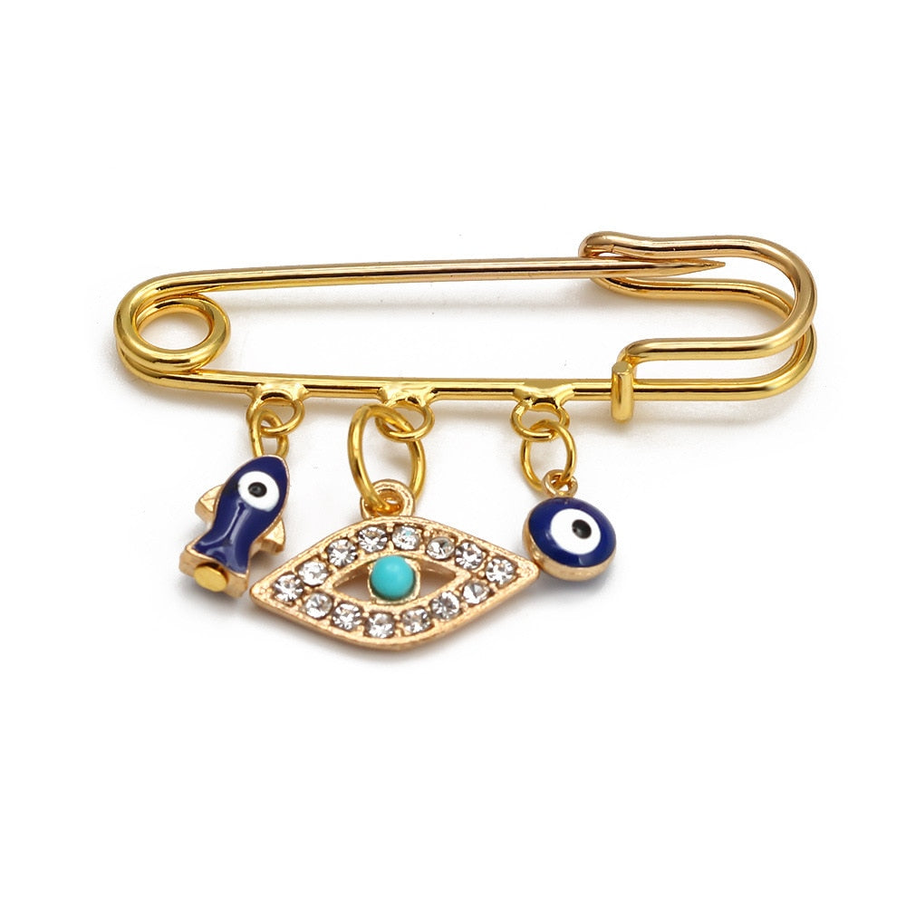 Elegant Geometric Turkish Evil Eye Brooches for Trendy Women - Gold and Silver Color Options