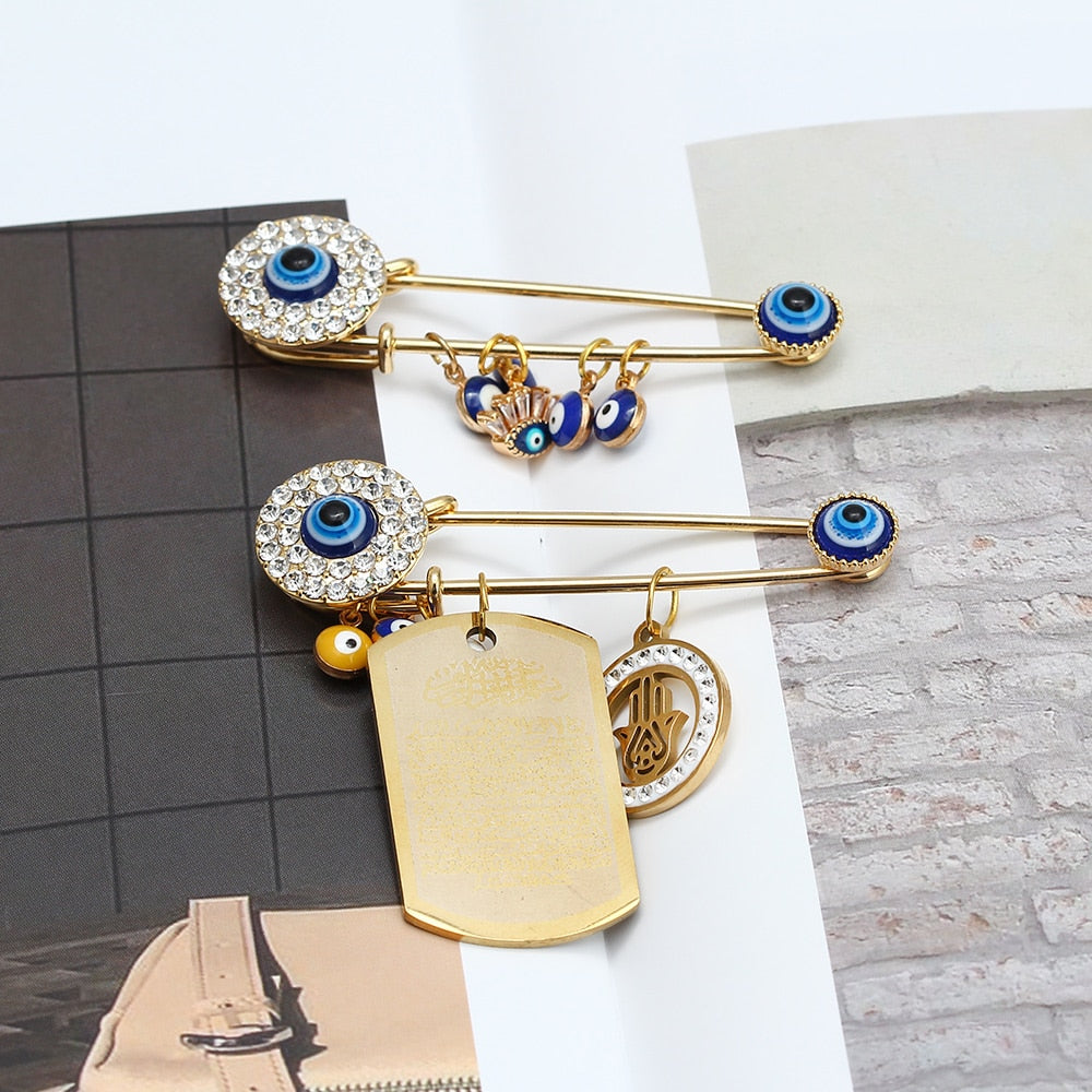 Elegant Gold-Toned Turkish Evil Eye Brooch with Tassel Detail – Timeless Charm for Women & Girls