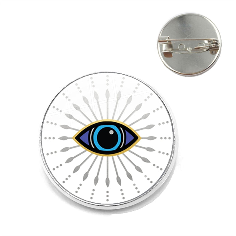 Evil Eye Gallery Exclusive: Unisex Round Evil Eye Brooch with Zinc Alloy – Ideal Fashion Gift