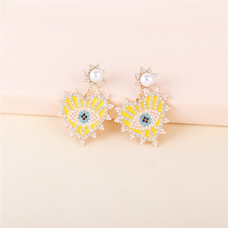 Heart-shaped Vintage Evil Eye Drop Earrings - A Stylish Statement for Women
