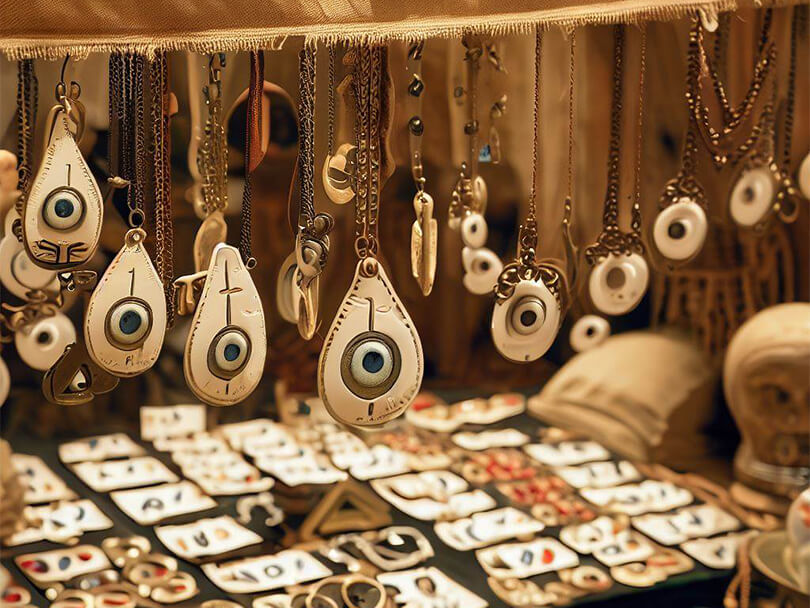 Historical Marketplace With White Evil Eye Amulets