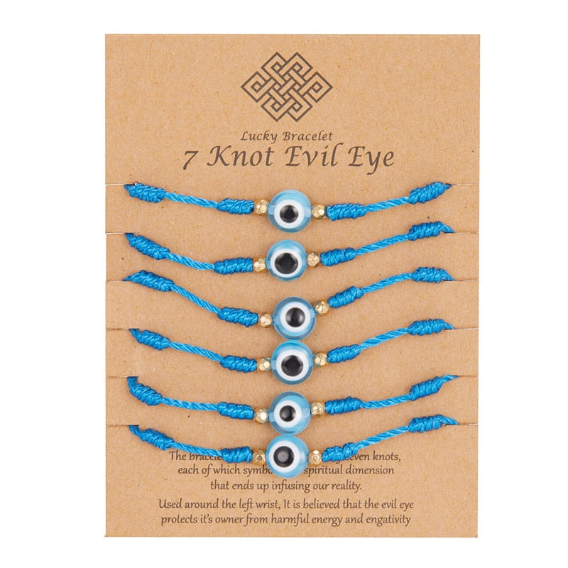 Embrace Fortuitous Vibes with our Exquisite Set of 6 Handmade Turkish Evil Eye Bracelets - Adjustable, Stylish and Trendy Fashion Accessory for Women and Men