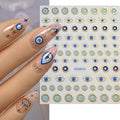 Classic Evil Eye blue and gold-tone 3D nail sticker sheet with manicure preview