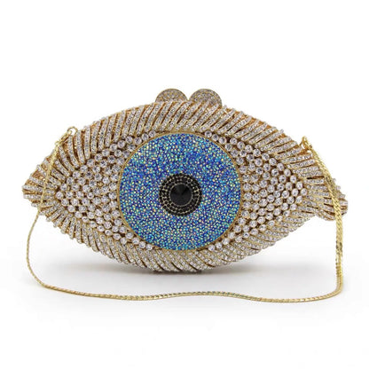 Sparkling Crystal Evil Eye Evening Clutch for Parties, Weddings, and Special Occasions